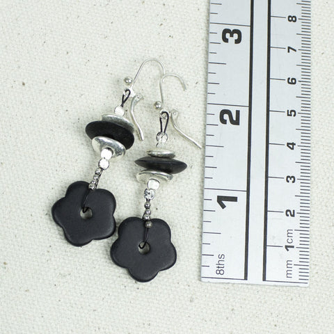 Black Flower Earrings, Boho Jewelry, Black Beaded Earrings