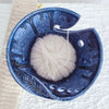 Cobalt blue ceramic yarn bowl, knitting / crochet bowl, twisted leaf design