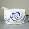 Yarn bowl Knitting bowls Crochet Ceramic bowl bright White organizer Cobalt Blue Waves Pottery