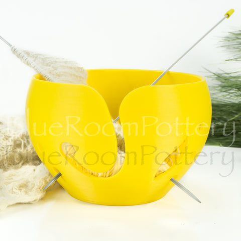 Yellow Yarn bowl, big cake Knitting Bowl 3D printed eco friendly plastic Travel Crochet bowl