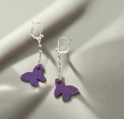 Purple Ceramic Butterfly Earrings