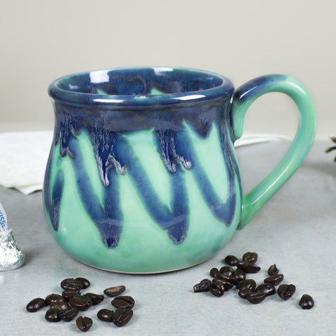 Large 20 oz. Coffee Mug, Tea Cup, Hot Cocoa Big Old Cup, Mint green and blue