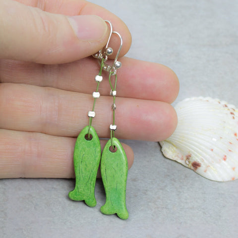 Green Ceramic Fish Earrings