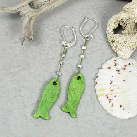 Green Ceramic Fish Earrings