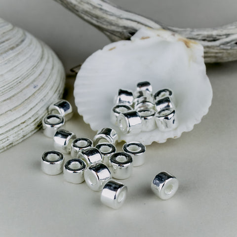 Silver Plated Mykonos Greek Ceramic beads, mini tube 6X4mm, 6 pcs