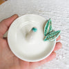 Personalized Ring dish, ring holder, Custom Initials, wedding gift, White gold green leaves Personalized Ring dish, ring holder, Custom Initials, wedding gift, White gold green leaves