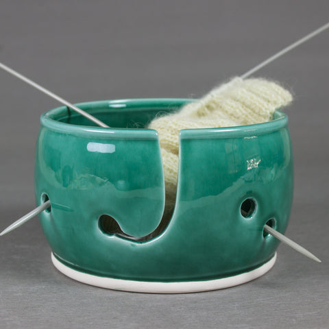 Emerald Green Yarn bowl, Knitting Bowl, Yarn holder by BlueRoomPottery