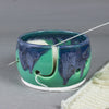 Mint Emerald Green Yarn bowl, Silver Blue Highlights, Knitting bowl by BlueRoomPottery