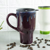 Eggplant Purple Ceramic Coffee Travel mug with handle and black lid Eggplant Purple Ceramic Coffee Travel mug with handle and black lid