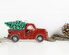 Red truck with tree, Holiday decor Christmas tree ornament, rustic woodland vintage Ford ceramic pickup truck