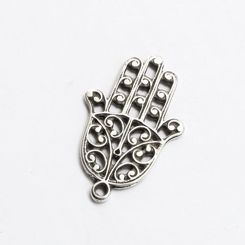 Antique Silver Hamsa Hand pendant, Hand of Fatima charm, Greek Quality jewelry making supplies