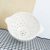 White Modern Minimal Colander with Handles, Pottery Ceramic Berry Bowl Strainer White Modern Minimal Colander with Handles, Pottery Ceramic Berry Bowl Strainer