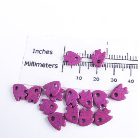 Tiny Greek Fish, Mykonos Ceramic Beads, Purple Fuchsia, DIY pendant (10 pack) MB17