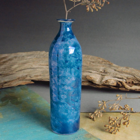 Deep Ocean Blue Handmade Pottery Straight Bottle