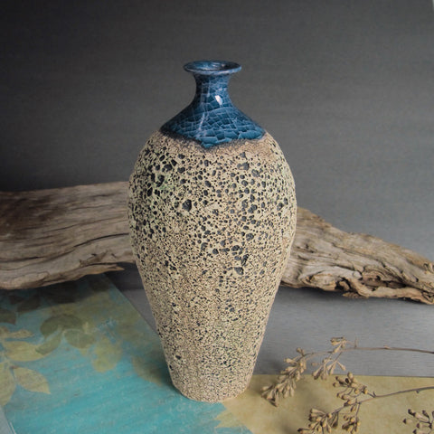Wheel thrown Textured Oval Ceramic Bottle / Vase