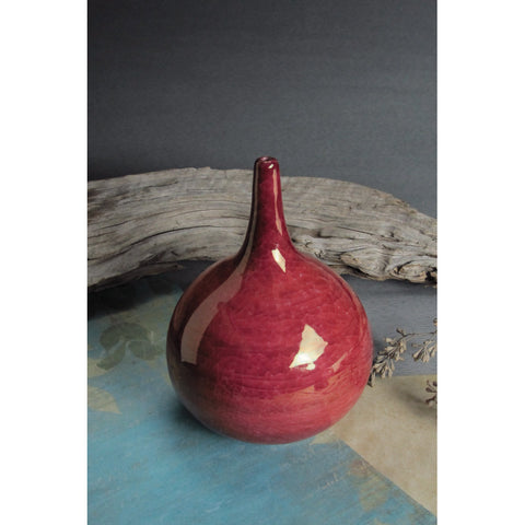 Red Crackle Round TearDrop Bottle Bud Vase