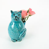 Mary's Turquoise Cat, Ceramic Sculpture Flower Vase