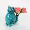 Mary's Turquoise Cat, Ceramic Sculpture Flower Vase