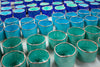 Ceramic candle holder Sea Glass Aqua Green with copper line