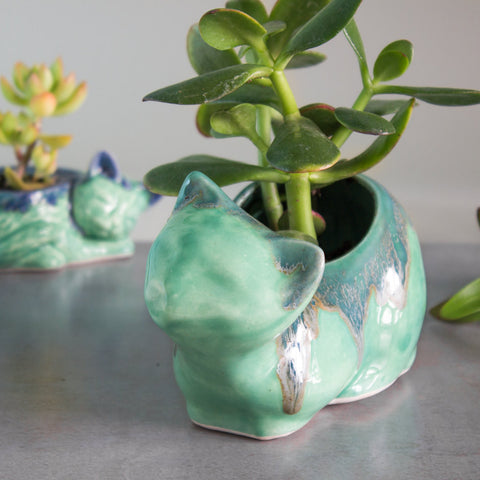 Ceramic mama cat planter, pencil holder, succulent air plant
