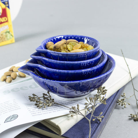 Ceramic Bowl Cobalt Blue Measuring Cup Set Four Nesting Prep Bowls