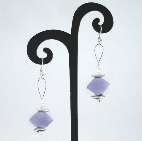 Purple Puff Flower Ceramic Earrings