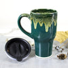 Hunter Green Ceramic Coffee Travel mug, Woodland moss glaze, black lid pottery Hunter Green Ceramic Coffee Travel mug, Woodland moss glaze, black lid pottery