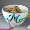 Mom Yarn bowl with Cutout Letters and Turquoise Highlights Mom Yarn bowl with Cutout Letters and Turquoise Highlights
