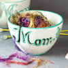 Mom Yarn bowl with Cutout Letters and Green Highlights Mom Yarn bowl with Cutout Letters and Green Highlights