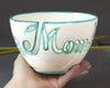 Mom Yarn bowl with Cutout Letters and Green Highlights Mom Yarn bowl with Cutout Letters and Green Highlights