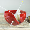 Small Red Yarn Bowl with cutouts Small Red Yarn Bowl with cutouts
