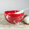 Small Red Yarn Bowl with cutouts Small Red Yarn Bowl with cutouts