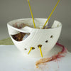 Pure White Ceramic Yarn Bowl with Twisted Leaf Pure White Ceramic Yarn Bowl with Twisted Leaf