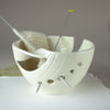 Pure White Ceramic Yarn Bowl with Twisted Leaf Pure White Ceramic Yarn Bowl with Twisted Leaf