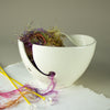 Pure White Ceramic Yarn Bowl with Twisted Leaf Pure White Ceramic Yarn Bowl with Twisted Leaf