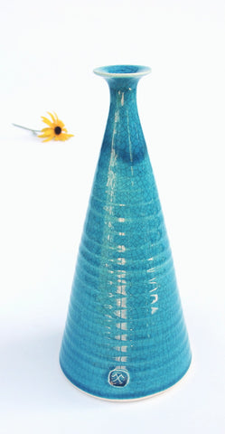 Wheel thrown Turquoise Blue Bottle, Simple Modern