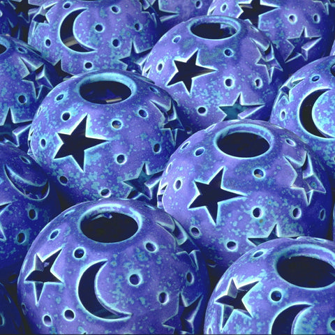 Stars and Moon candle holder Lantern Velvet Purple Candileria™, large or small choices