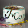 Mom Yarn bowl with Cutout Letters and Green Highlights Mom Yarn bowl with Cutout Letters and Green Highlights