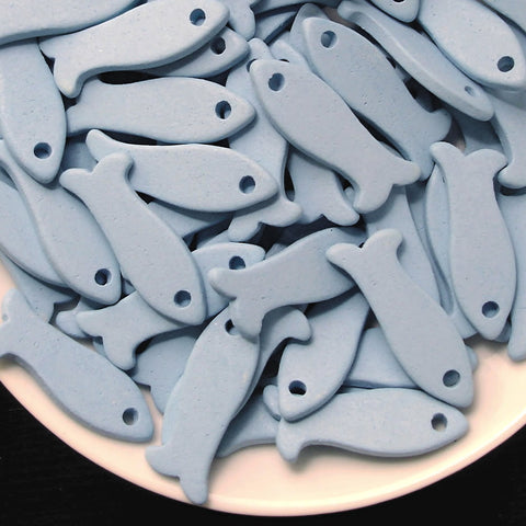 Mykonos Ceramic Fish Greek Beads Baby Blue Buttons Sewing embroidery scrapbooking supplies DIY pendant (2 pack)