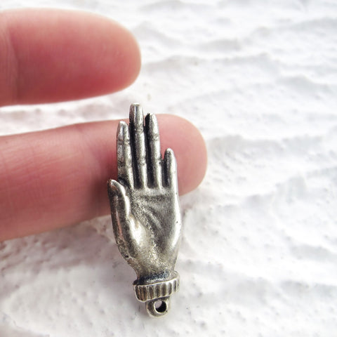 Healing Hand Charm, Antique Silver plated Greek Mykonos Pendant