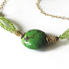 Green Peridot & Turquoise, 14k Gold Necklace