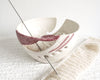 White Yarn Bowl Dark Pink Twisted Leaf Wheel thrown White Yarn Bowl Dark Pink Twisted Leaf Wheel thrown