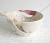 White Yarn Bowl Dark Pink Twisted Leaf Wheel thrown White Yarn Bowl Dark Pink Twisted Leaf Wheel thrown