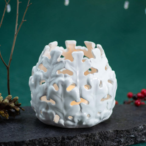 White Acorn Leaf Lantern Tealight holder