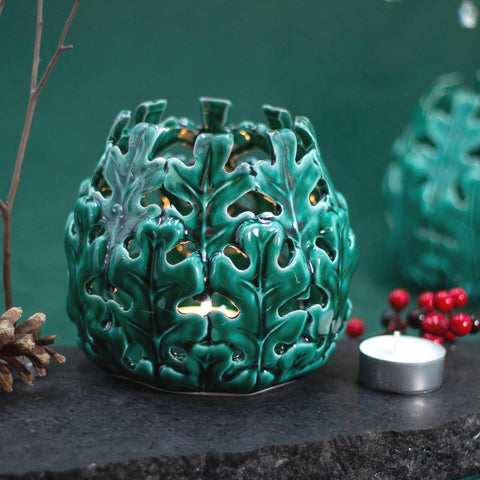 Green Acorn Leaf Lantern Tea light holder