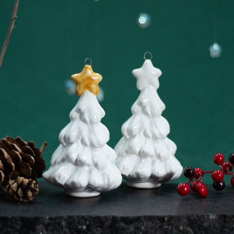 Christmas Village White Tree with Star Ornament