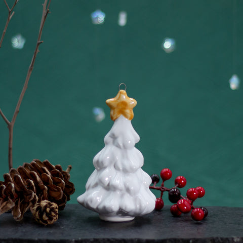 Christmas Village White Tree with Star Ornament