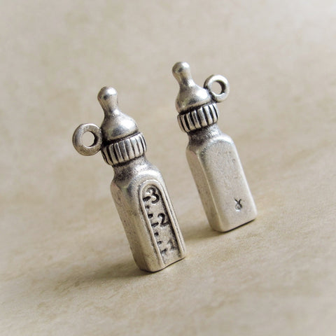 Baby Bottle pendant, Antique silver plate, Greek Mykonos charm