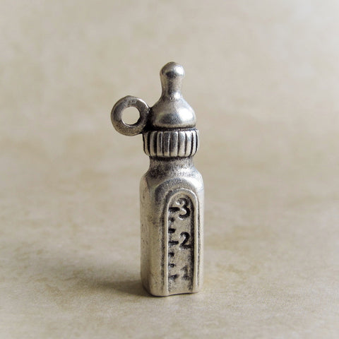 Baby Bottle pendant, Antique silver plate, Greek Mykonos charm
