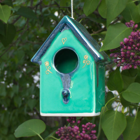 Ceramic Hanging Mint Green Blue Bird House